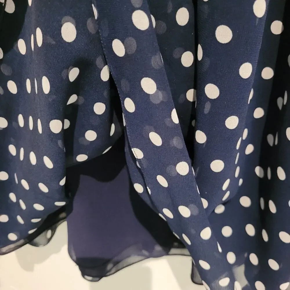 Georges Rech Paris Navy Polka Dot Midi Dress Quiet Luxury A-Line Ruffles Size 8 - Picture 4 of 11